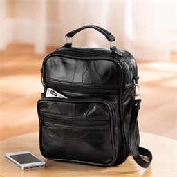 Sacoche patchwork cuir noir